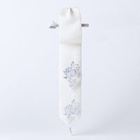 Handcrafted Korean silk hair bow with silver peony pattern by GLEAF – traditional white Danggi hairpin set