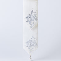 Handcrafted Korean silk hair bow with silver peony pattern by GLEAF – traditional white Danggi hairpin set