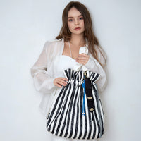 Handcrafted Korean black stripe tote bag with gold-leaf stamping keyring by GLEAF – artisan made accessory
