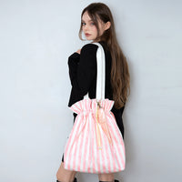 Handcrafted Korean soft pink stripe tote bag with gold-leaf stamping keyring by GLEAF – artisan made
