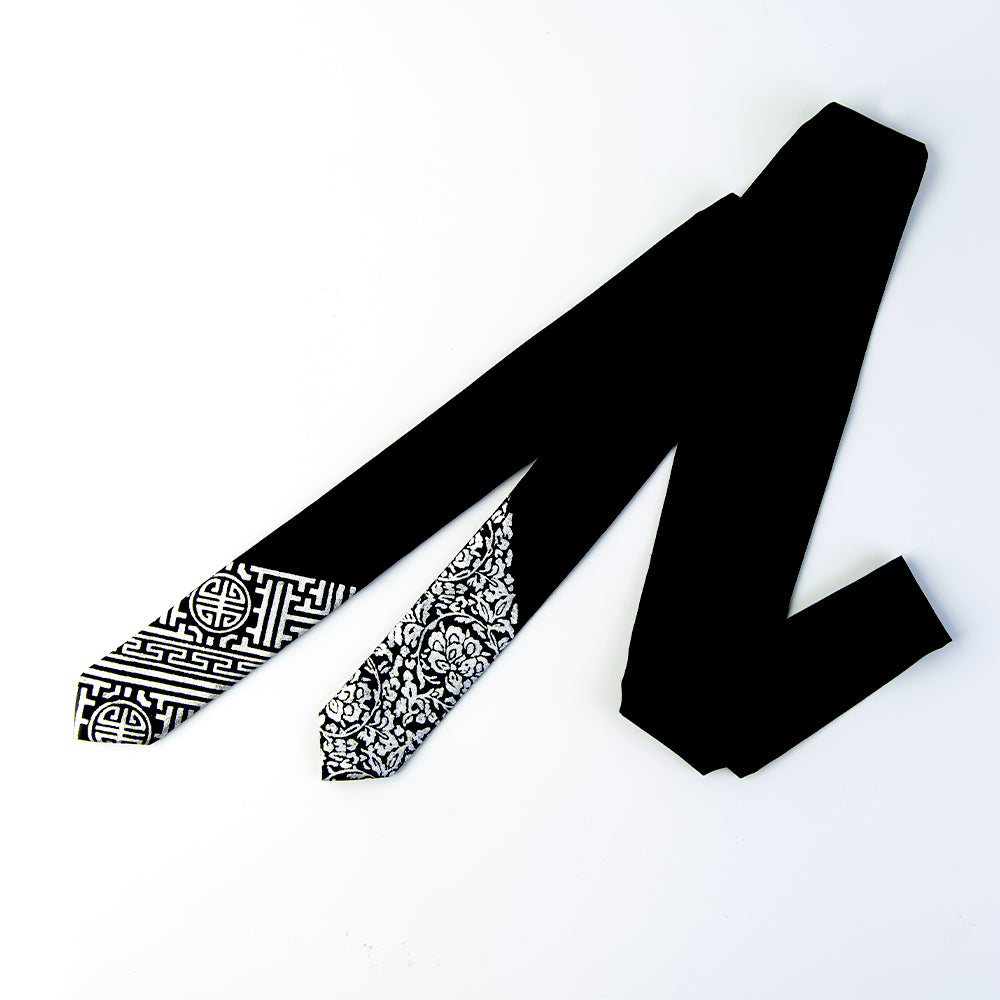 Handcrafted Korean black silk scarf with gold-leaf stamping by GLEAF – 100% artisan-made accessory
