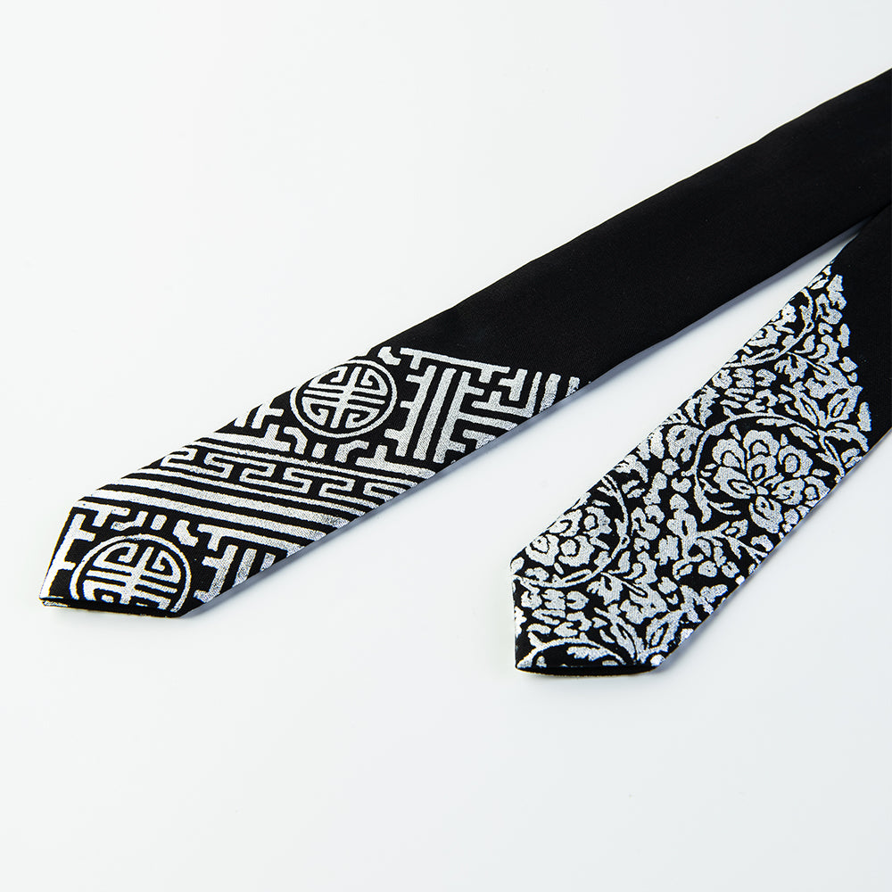 GLEAF black silk scarf featuring gold-leaf stamped design – handcrafted by Korean artisans