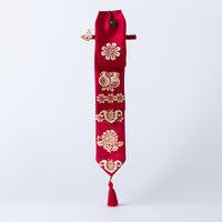 Handcrafted Korean Silk Hair Bow in Red with Traditional Gold-Leaf Stamping Fortune Pattern – GLEAF