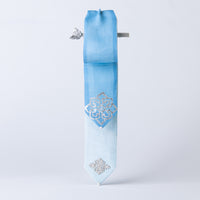 Handcrafted Korean silk hair bow with silver lotus pattern by GLEAF – sky blue 100% silk handmade hair accessory