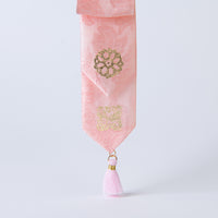 GLEAF silk keychain featuring gold-leaf stamped pomegranate and lotus design – traditional Korean handcrafted item