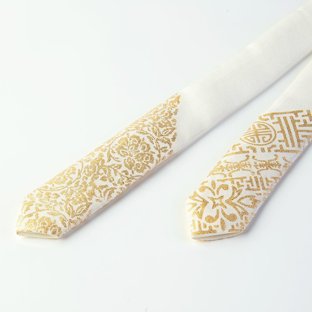 GLEAF white silk scarf featuring gold-leaf stamped design – handcrafted by Korean artisans