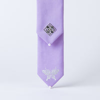 GLEAF lavender silk hair ribbon featuring silver butterfly motif – traditional Korean handcrafted design
