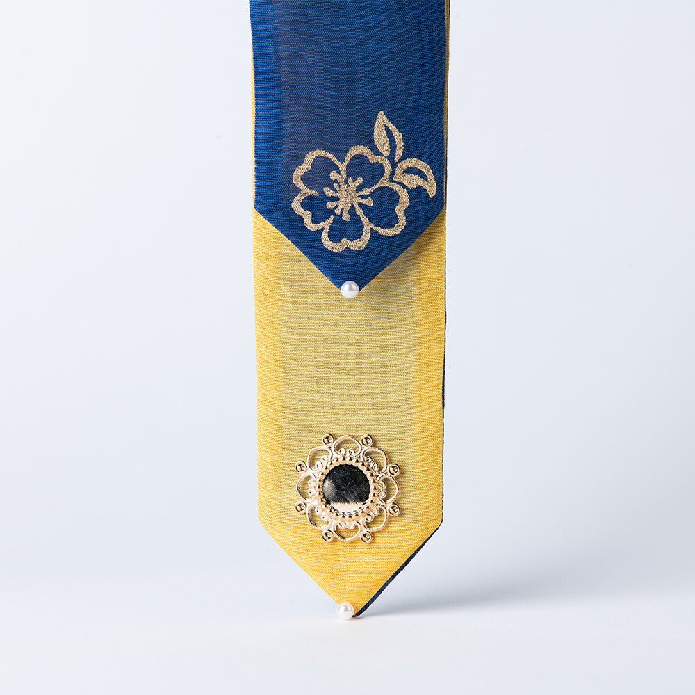 Handcrafted Korean Silk Hair Bow – Gold Plum Blossom – GLEAF