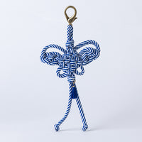 Handcrafted Korean knot keyring with striped blue butterfly knot by GLEAF – traditional handmade accessory