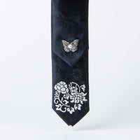 GLEAF black silk hair ribbon featuring silver peony motif – traditional Korean handcrafted design