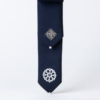GLEAF navy silk hair ribbon featuring silver lotus motif – traditional Korean handcrafted design