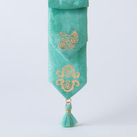 GLEAF silk keychain featuring gold-leaf stamped turtle and bat design – traditional Korean handcrafted item