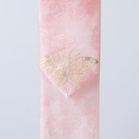 GLEAF soft pink silk hair ribbon featuring gold butterfly motif – traditional Korean handcrafted design