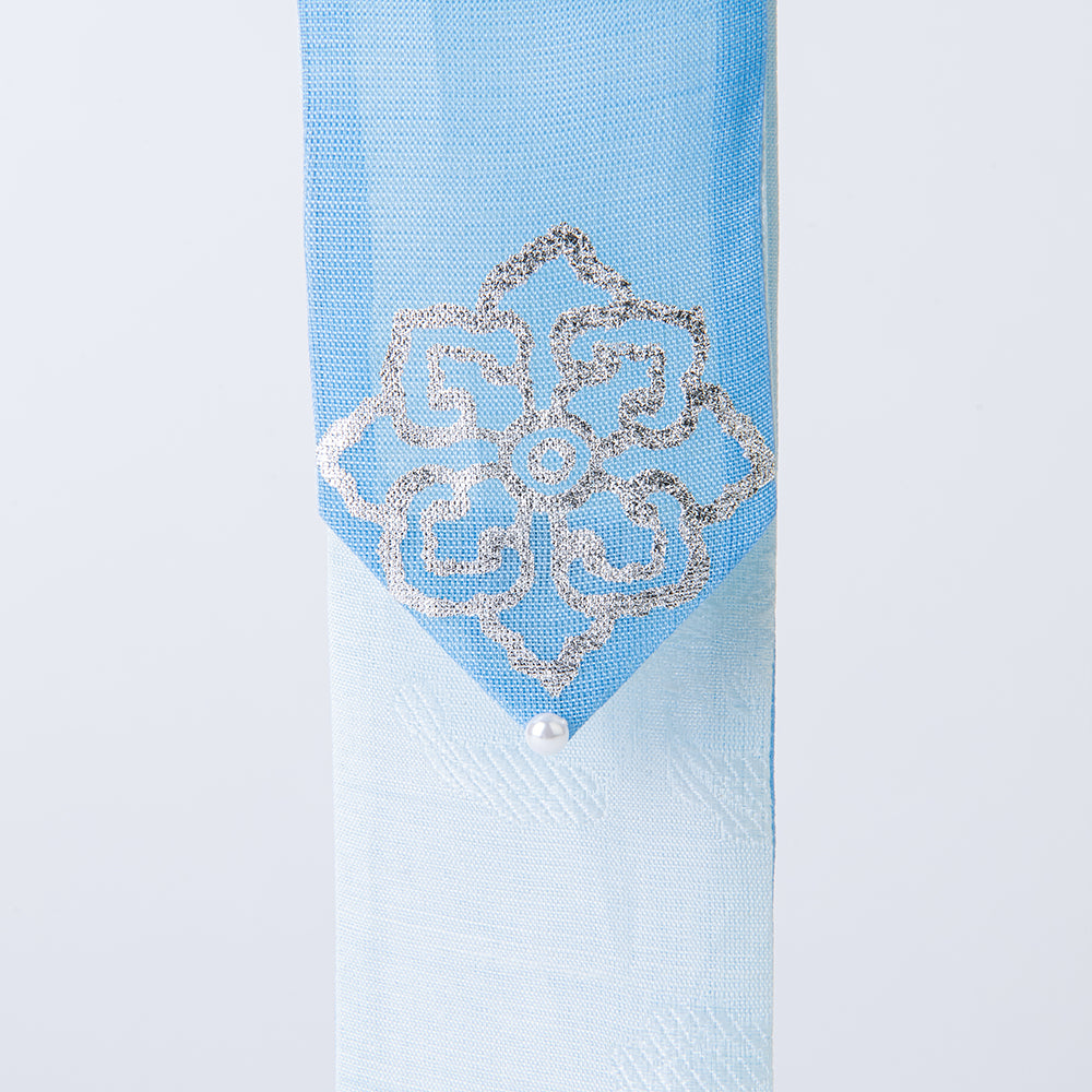 Elegant 100% silk Korean hair bow with silver lotus pattern – artisan-made by GLEAF