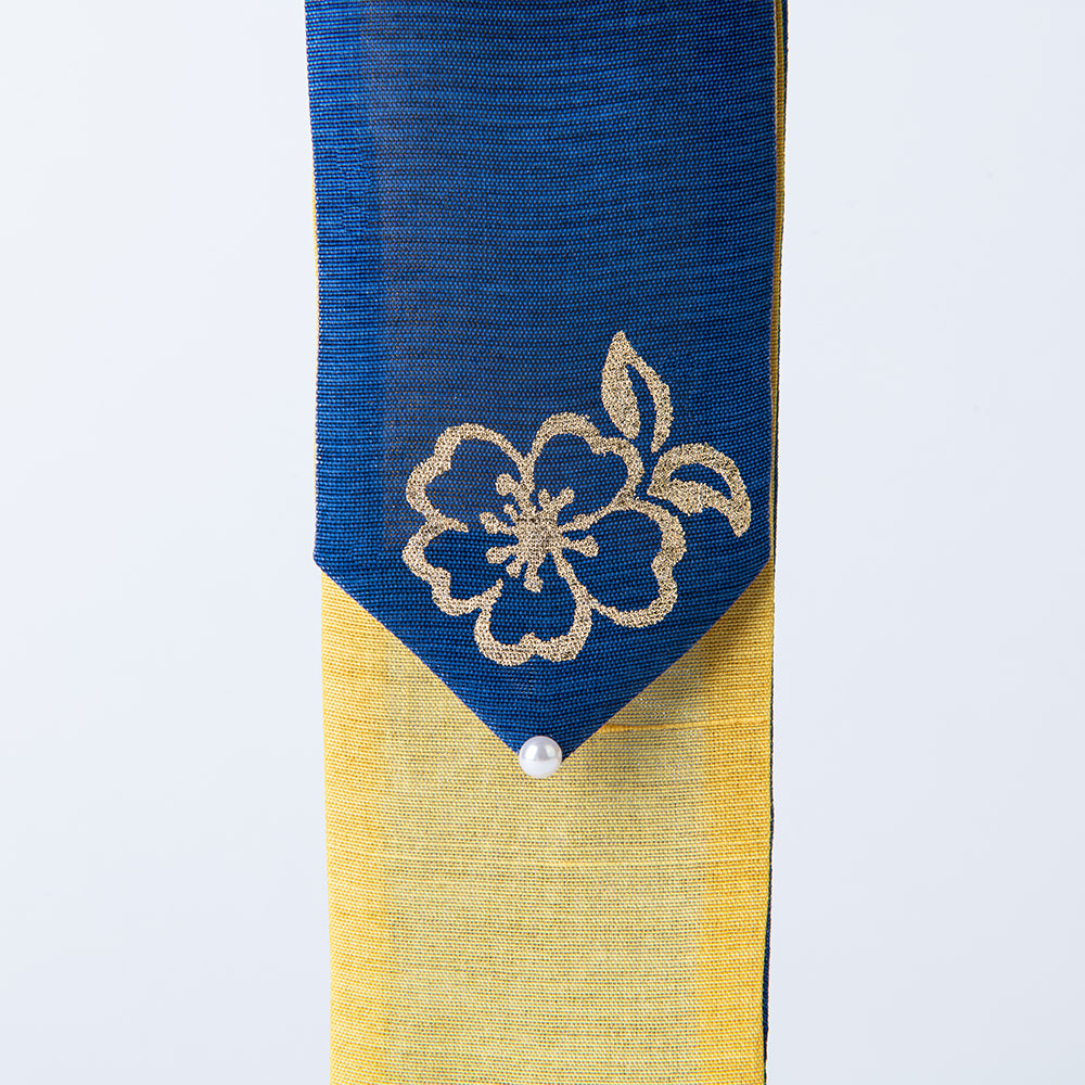 Handcrafted Korean Silk Hair Bow – Gold Plum Blossom – GLEAF