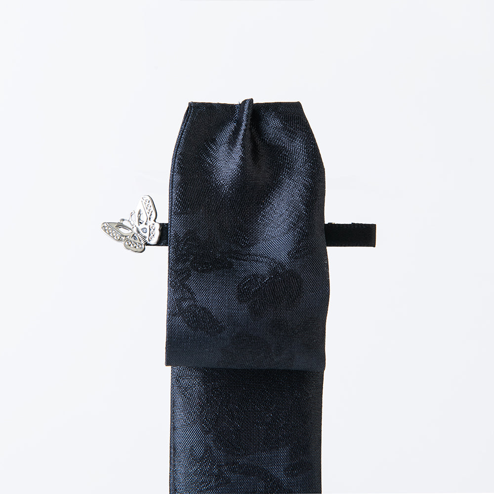 Elegant 100% silk Korean hair bow with silver peony design – artisan-made by GLEAF