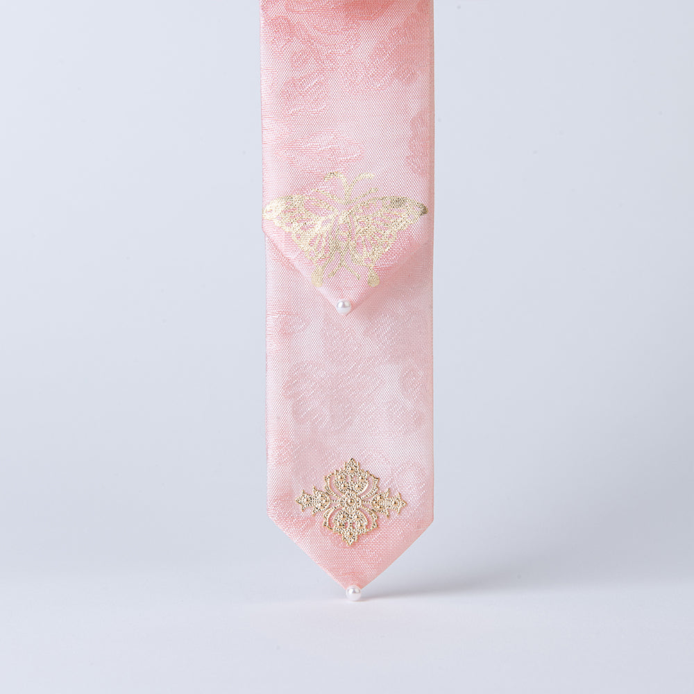 Elegant 100% silk Korean hair bow with gold butterfly design – artisan-made by GLEAF