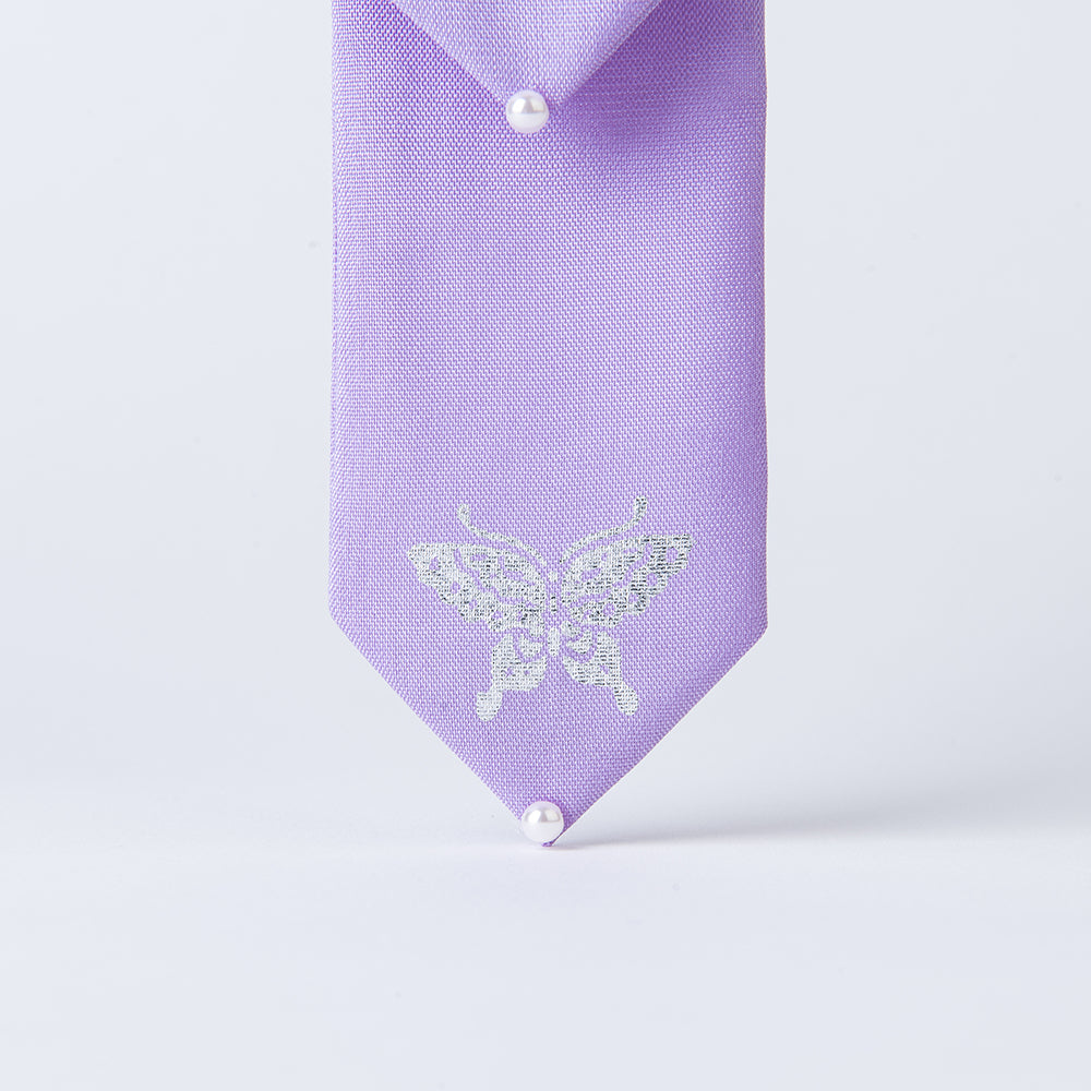 Elegant 100% silk Korean hair bow with silver butterfly design – artisan-made by GLEAF