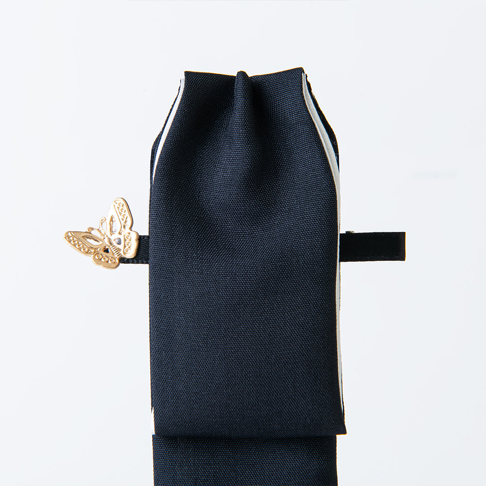 Elegant 100% silk Korean hair bow with gold hibiscus design – artisan-made by GLEAF