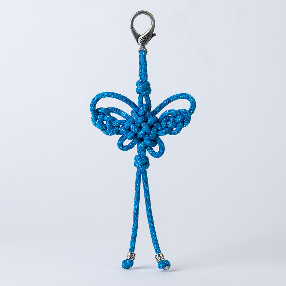 Handcrafted Korean knot keyring with blue butterfly knot by GLEAF – traditional handmade accessory