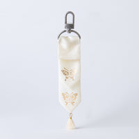 Handcrafted Korean silk keyring with gold-leaf emblem of double butterflies by GLEAF – 100% silk handmade accessory