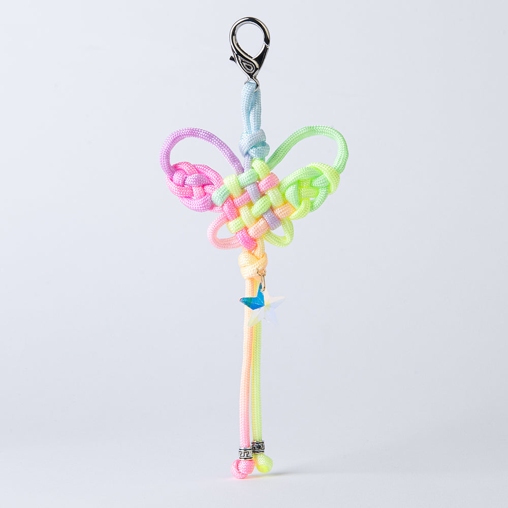 Handcrafted Korean knot keyring with multicolor striped butterfly knot by GLEAF – traditional handmade accessory