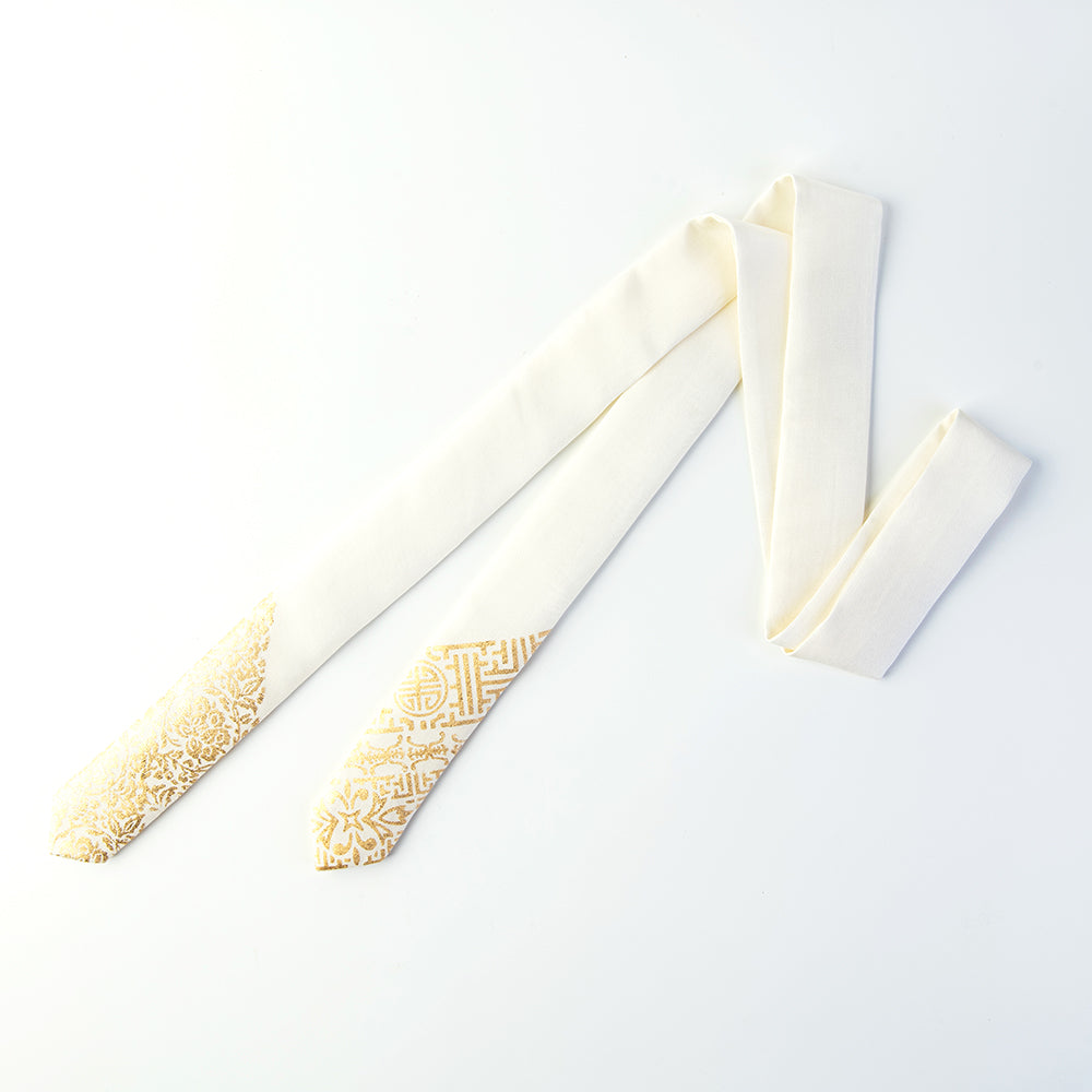 Handcrafted Korean white silk scarf with gold-leaf stamping by GLEAF – 100% artisan-made accessory