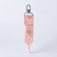 Handcrafted Korean silk keyring with gold-leaf emblem of pomegranate and lotus by GLEAF – soft pink 100% silk handmade accessory