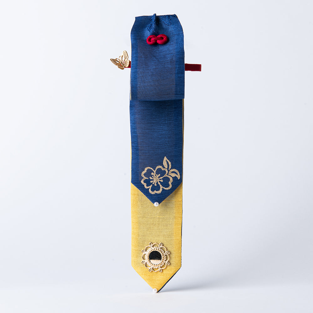 Handcrafted Korean Silk Hair Bow – Gold Plum Blossom – GLEAF