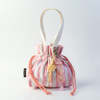 Handcrafted Korean mini bag in soft pink with gold-leaf stamping keyring by GLEAF – artisan made pouch