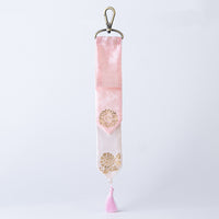 Handcrafted Korean silk keyring with gold-leaf emblem of lotus and peony by GLEAF – 100% silk handmade accessory