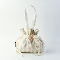 Handcrafted Korean mini bag in ivory white with gold-leaf stamping keyring by GLEAF – artisan made pouch