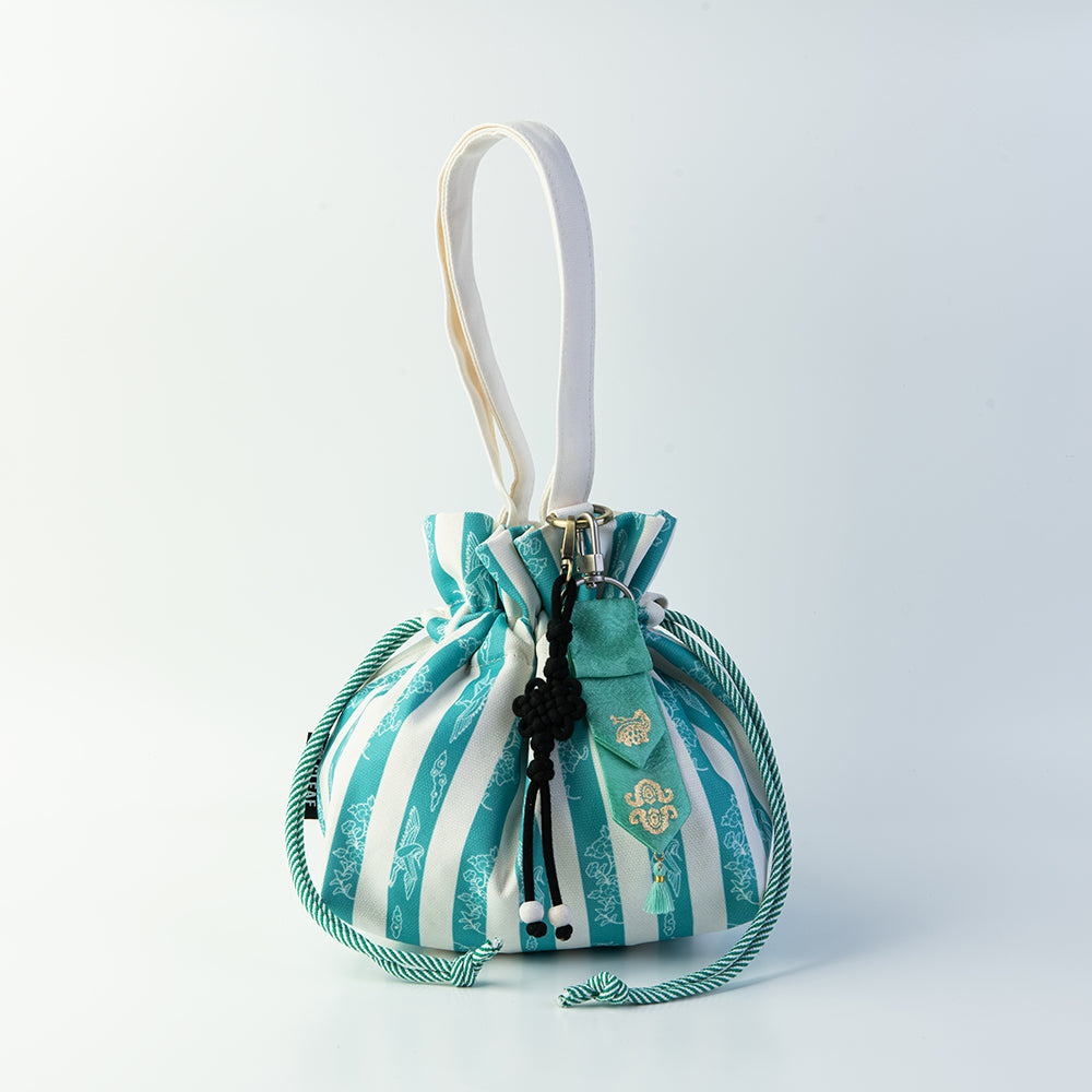 Handcrafted Korean mini bag in Chuiram Blue with gold-leaf stamping keyring by GLEAF – artisan made pouch