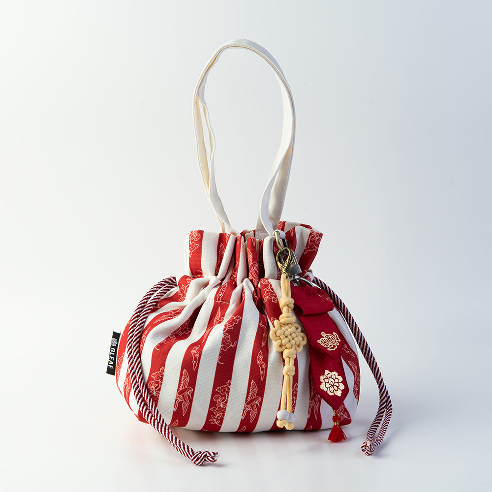 Handcrafted Korean mini bag in red with gold-leaf stamping keyring by GLEAF – artisan made pouch