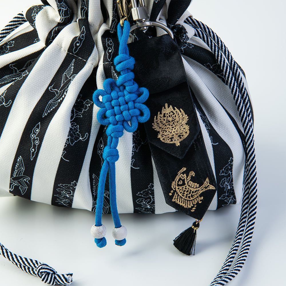 GLEAF Korean silk mini pouch bag featuring gold-leaf stamping keyring ornament – traditional handmade design