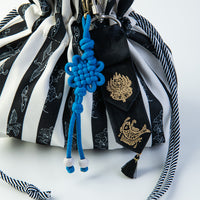 GLEAF Korean silk mini pouch bag featuring gold-leaf stamping keyring ornament – traditional handmade design