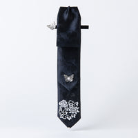 Handcrafted Korean silk hair bow with silver-leaf stamped peony pattern by GLEAF – black 100% silk handmade accessory