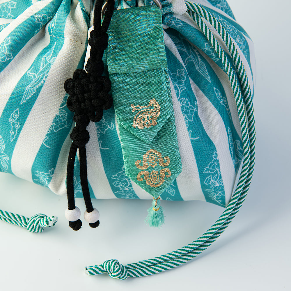 GLEAF traditional stripe mini bag featuring gold-leaf keyring – handcrafted korean accessory