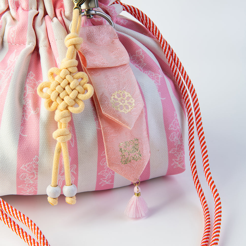 GLEAF Korean stripe mini bag featuring gold-leaf keyring – handcrafted pink accessory