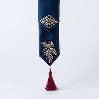 Handcrafted Korean silk keyring with gold-leaf emblem of cloud and phoenix by GLEAF – 100% silk handmade accessory