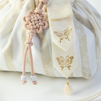 GLEAF ivory white stripe mini bag featuring gold-leaf keyring – handcrafted korean accessory