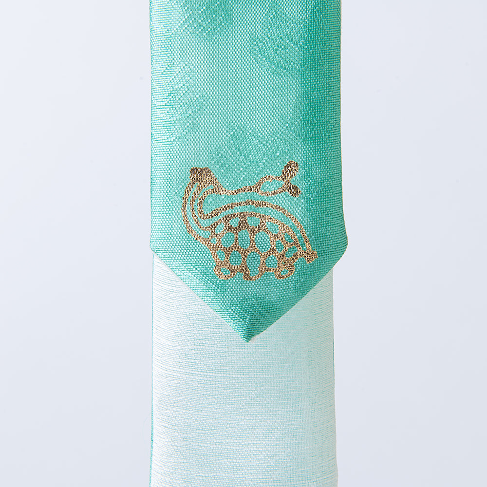 Handcrafted Korean silk keyring with gold-leaf emblem of turtle and bat by GLEAF – 100% silk handmade accessory
